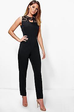 Boohoo Crochet Detail Open Back Jumpsuit