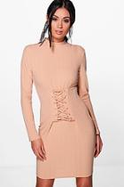 Boohoo Emily Lace Up Corset Rib Knit Dress