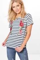 Boohoo Amelia Embroidered Stripe T-shirt Multi