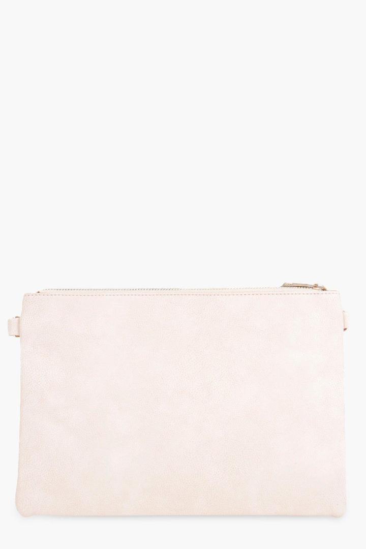 Boohoo Molly Zip Top Clutch Bag Nude