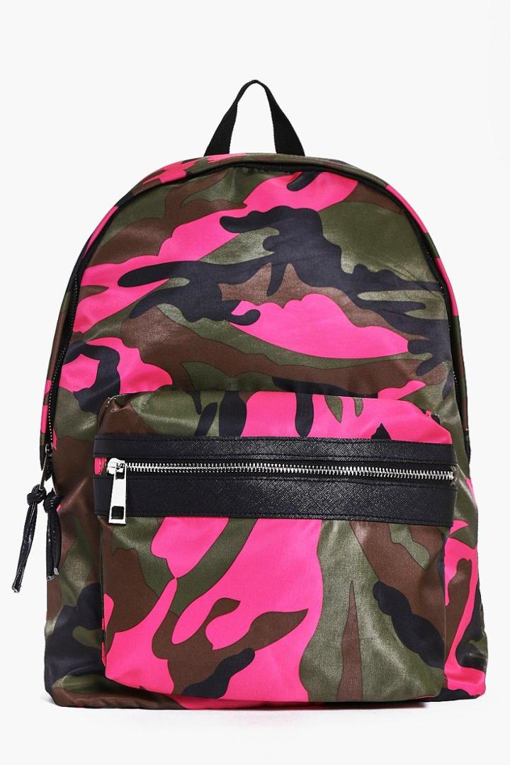 Boohoo Coloured Camo Backpack Pink