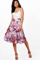 Boohoo Klara Digital Floral Box Pleat Midi Skirt Mauve