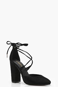 Boohoo Faith Round Toe Lace Up Heels
