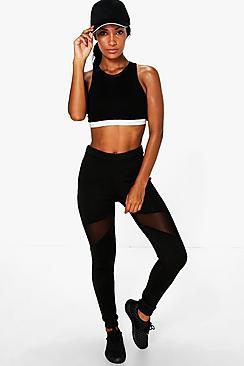Boohoo Emma Fit Basic Mesh Panel High Waisted Legging