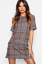 Boohoo Checked Gold Button Detail Shift Dress