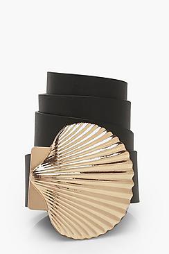 Boohoo Gold Buckle Shell Belt