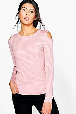 Boohoo Zoe Cold Shoulder Rib Knit Jumper