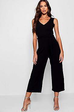 Boohoo Tall Ribbed Culotte Jumpsuit