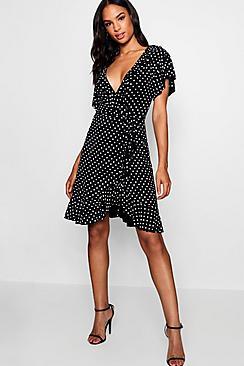 Boohoo Tall Hannah Polka Dot Wrap Dress