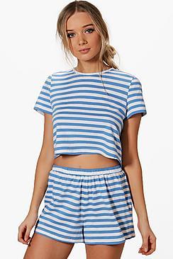 Boohoo Lily Stripe Tee + Short Pj Set