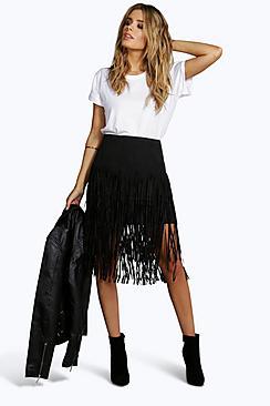 Boohoo Neema Long Layer Suedette Tassle Mini Skirt