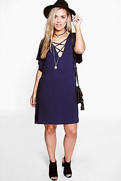 Boohoo Plus Jenna Strappy Front Swing Dress