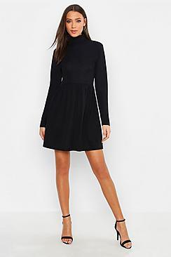 Boohoo Tall Turtle Neck Rib Smock Dress