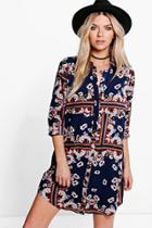 Boohoo Mona Paisley Shirt Dress Navy