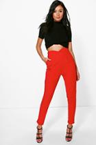 Boohoo Natalya High Waisted Tailored Trousers Ruby