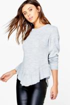 Boohoo Petite Rebecca Ruffle Hem Jumper Grey