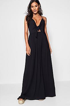 Boohoo Mary Knot Front Floor Sweeping Maxi Dress