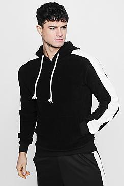 Boohoo Panelled Velour Sleeve Over The Head Fleece Hoodie