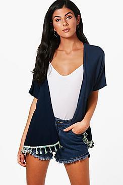 Boohoo Charlotte Tassel Trim Kimono
