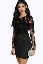 Boohoo Boutique Mel Corded Lace Long Sleeve Bodycon Dress