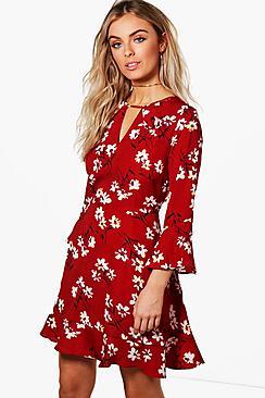 Boohoo Lola Floral Ruffle Tea Dress