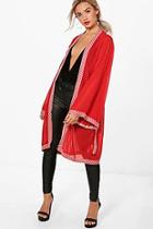 Boohoo Emery Solid Woven Trim & Belted Kimono