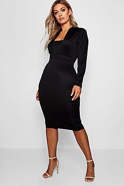 Boohoo Plus Plunge High Collar Midi Dress