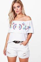 Boohoo Plus Evie Printed Embroidery Off The Shoulder Top