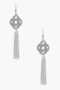 Boohoo Ella Knot Detail Metal Tassel Earrings