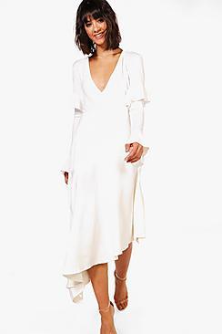 Boohoo Kacy Woven Asymetric Ruffle Hem Maxi Skirt