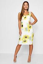 Boohoo Petite Shelby Sunflower Print Cu Detail Midi Dress