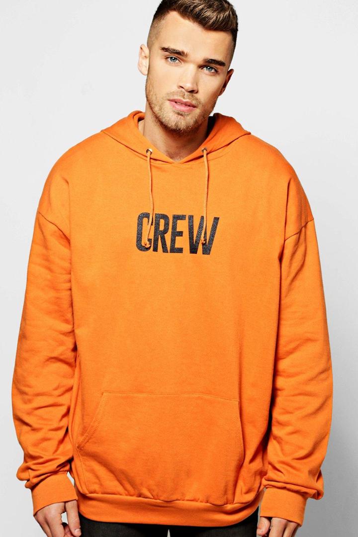 Boohoo Oversized Crew Print Hoodie Orange