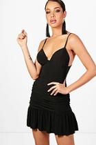 Boohoo Bec Ruched And Frill Detail Bodycon Dress