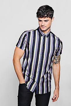 Boohoo Vertical Stripe Crepe Short Sleeve Shirt