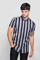Boohoo Vertical Stripe Crepe Short Sleeve Shirt