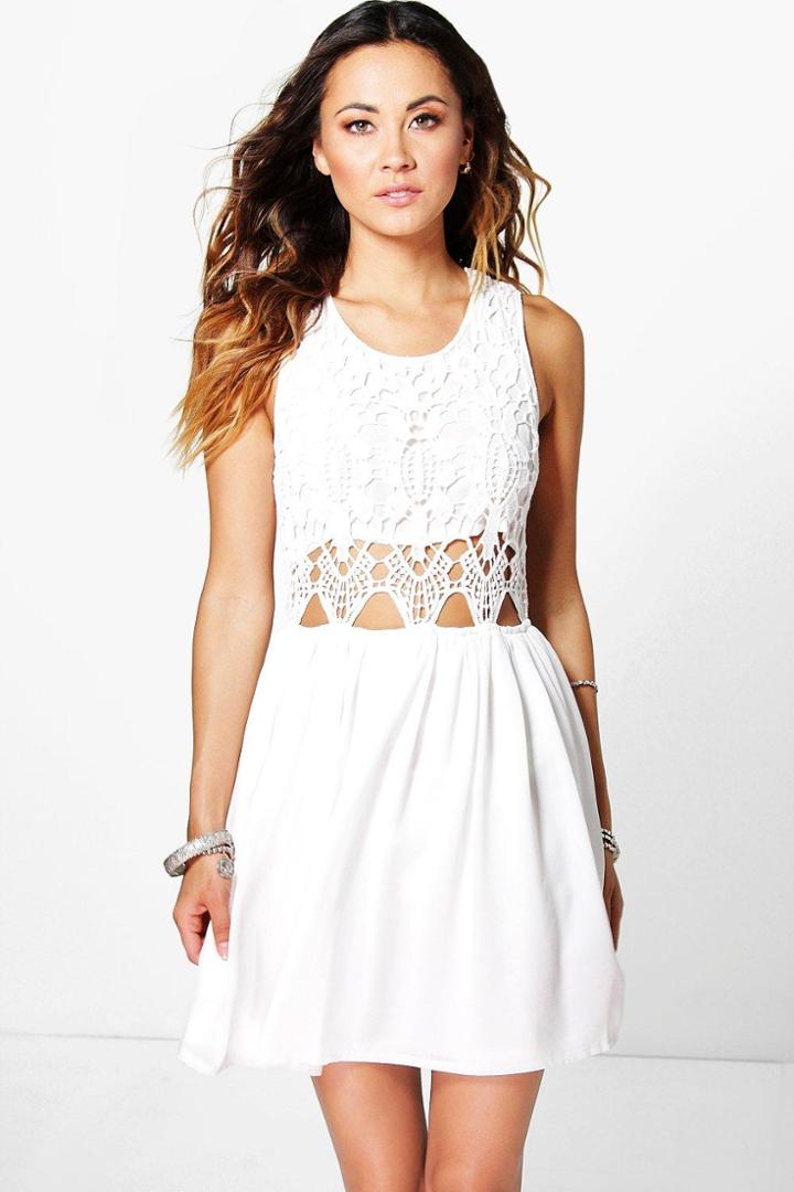Boohoo Boutique Lea Crochet Chiffon Mini Dress Ivory