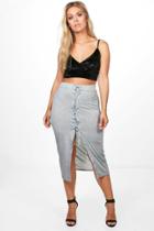 Boohoo Plus Scarlett Jersey Eyelet Lace Up Midi Skirt Grey