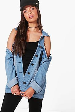 Boohoo Luna Cold Shoulder Denim Jacket
