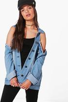 Boohoo Luna Cold Shoulder Denim Jacket