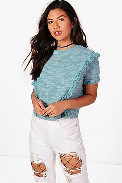 Boohoo Annie Tassel Trim Top