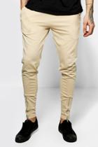 Boohoo Skinny Fit Jersey Joggers With Zip Front Sand