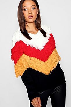 Boohoo Tall Chevron Fringe Knit Jumper