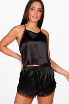 Boohoo Lace Back Satin Cami & Short Set