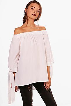 Boohoo Ria Woven Off The Shoulder Top