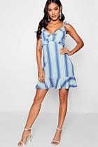Boohoo Erica Ruffle Hem & Front Striped Mini Dress