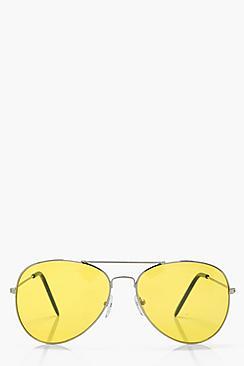 Boohoo Eliza Yellow Lens Aviator Sunglasses