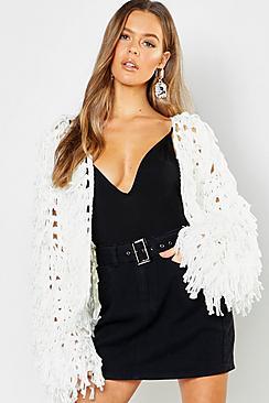 Boohoo Shaggy Knit Cardigan