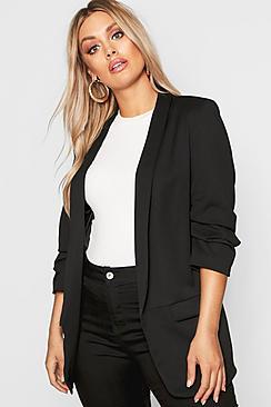Boohoo Plus Ruched Sleeve Blazer