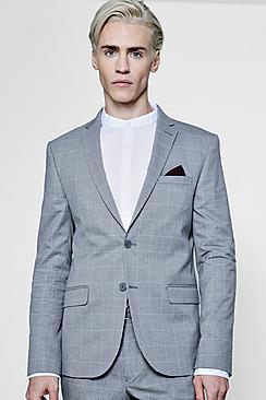 Boohoo Window Pane Check Skinny Fit Suit Jacket