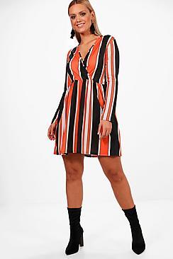 Boohoo Plus Katy Stripe Wrap Dress
